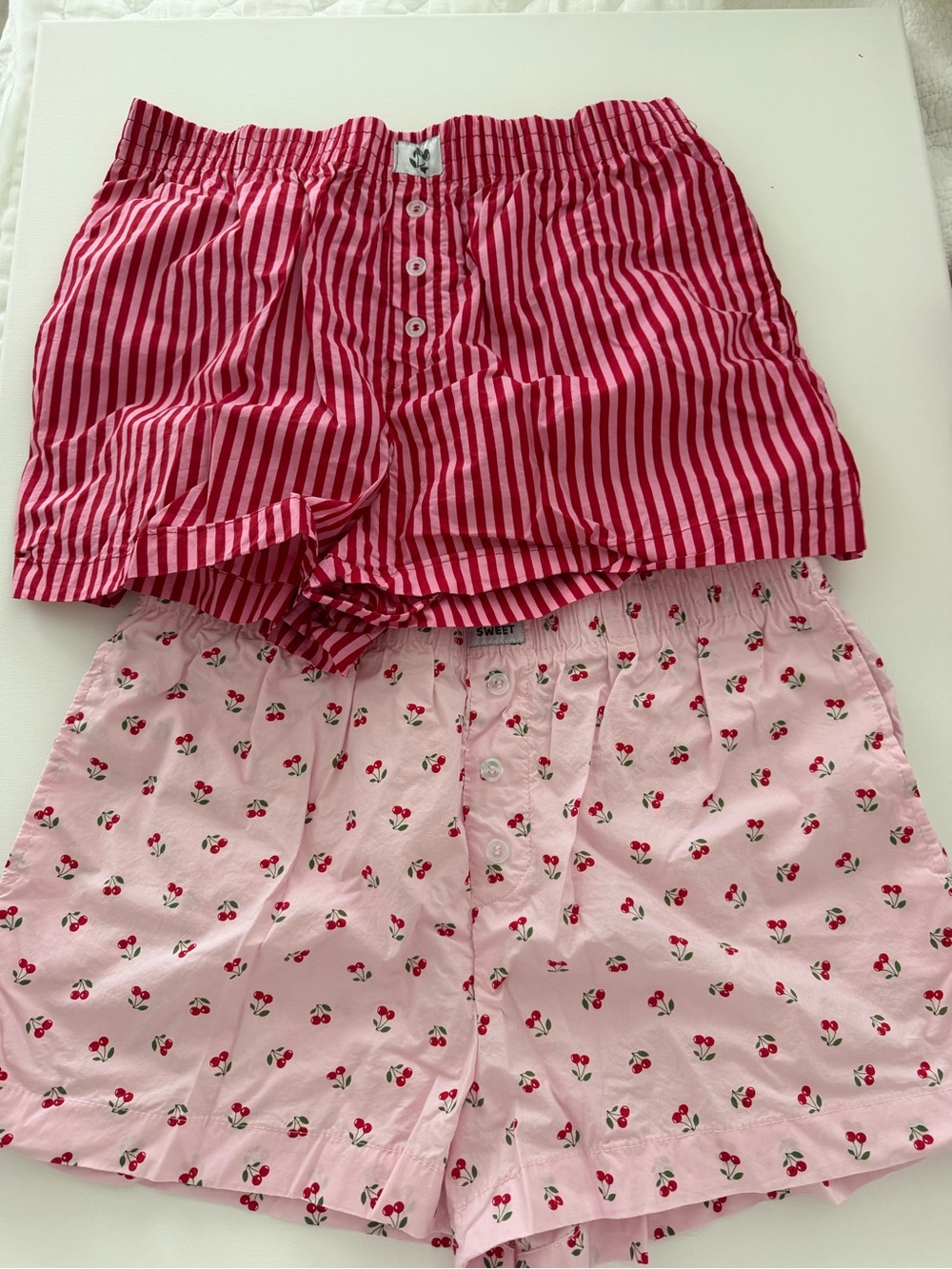 Women’s Pink Striped & Cherry Print Cotton Pajama Shorts Set of 2
